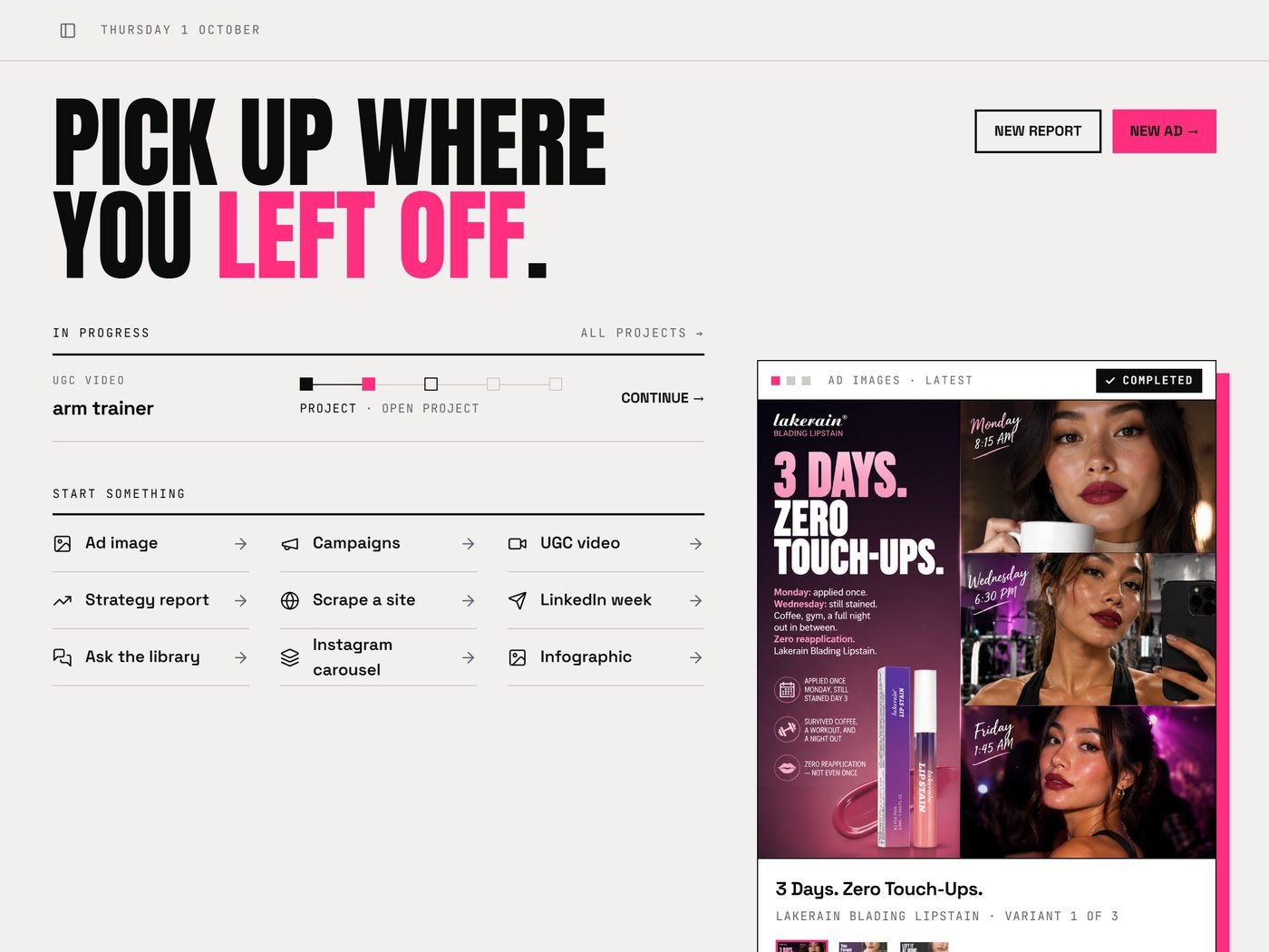 Tom’s Marketing OS home dashboard