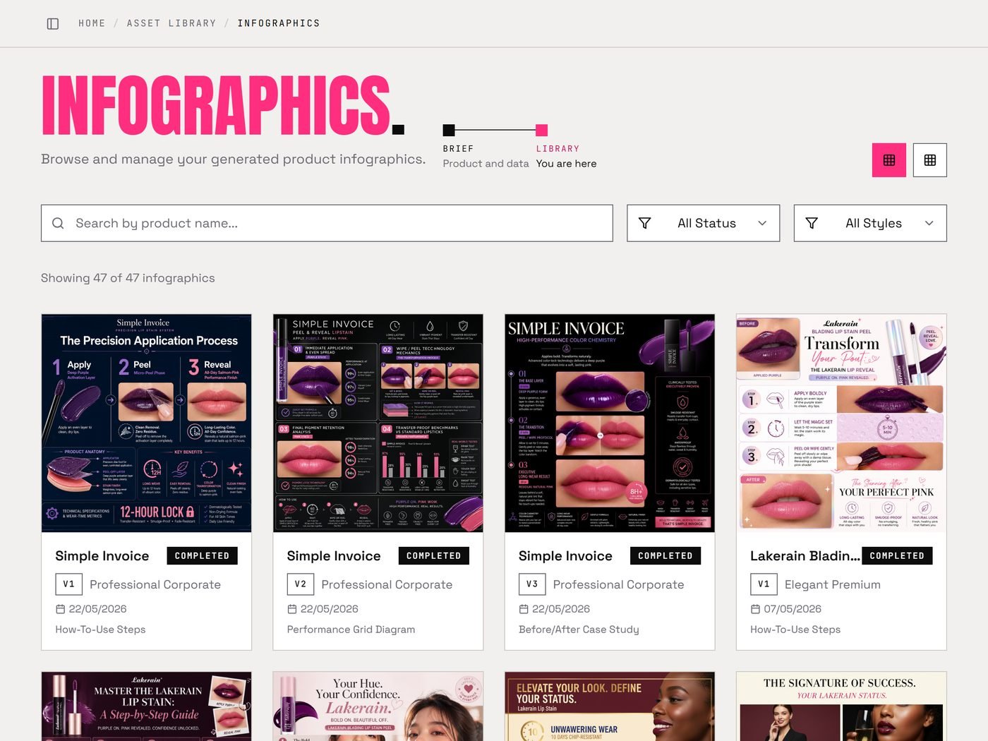 Infographics library in the Marketing OS: 47 product infographics